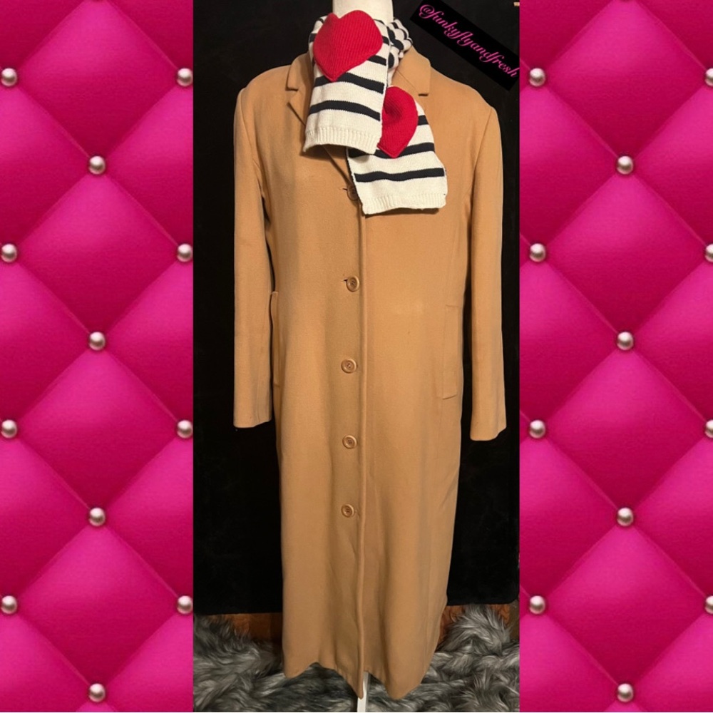 LL Bean women’s camel wool lined vintage classic trench coat with pockets Sz 12